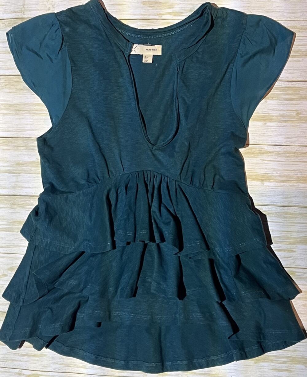 Pins and Needles Womens Size S Green Ruffled Short Sleeve Blouse